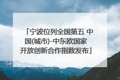 宁波位列全国第五 中国(城市)-中东欧国家开放创新合作指数发布